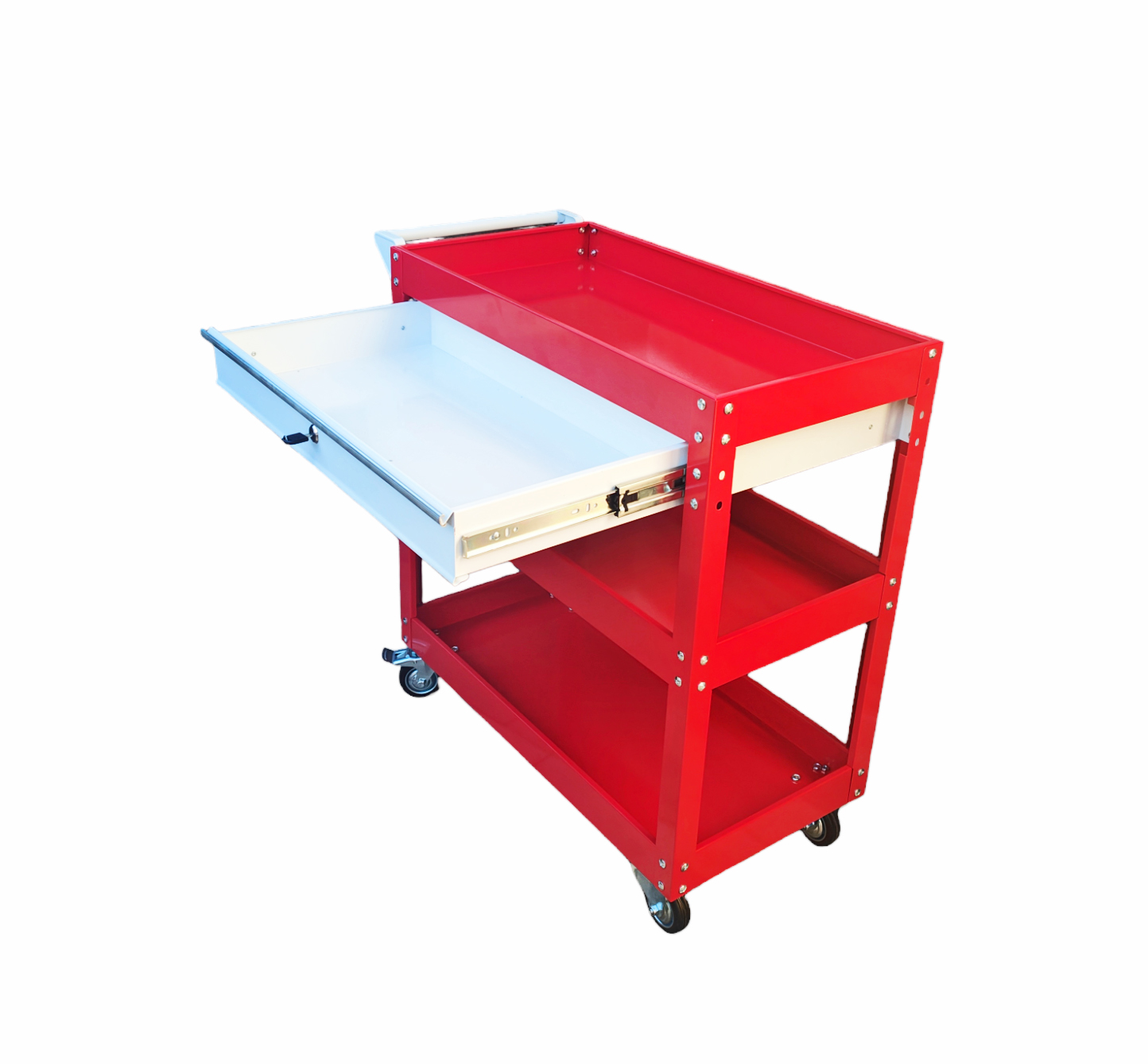 6-2 PROLINETECH Kolica za alat sa 3 police i fiokom - crvena PLT/WS-03/1 - Slika 1